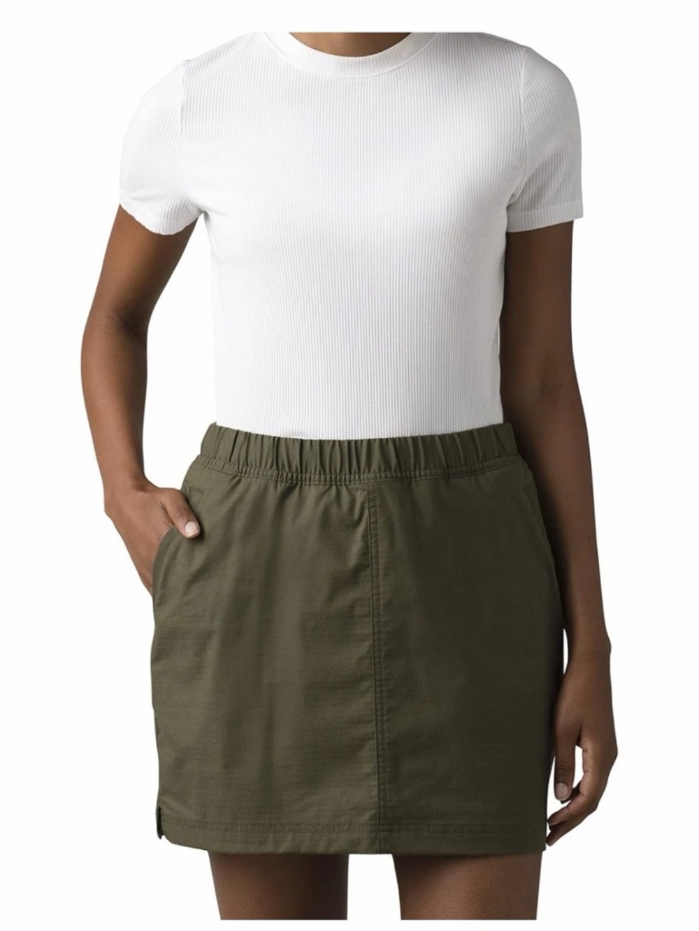 Prana Olive Utility Mini Skirt with Elastic Waist